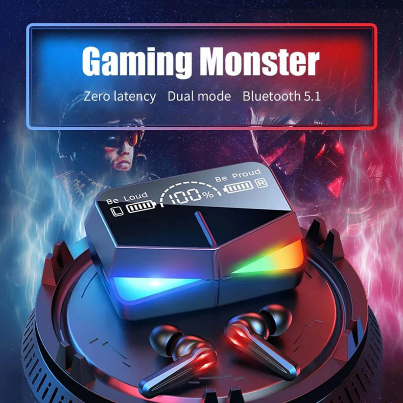 M28 Gaming Wireless Earbuds with RGB Lights & Digital LED DisplayM28 Wireless Gaming Earbuds – Stylish RGB light design  Smart Digital LED Display – Real-time battery status
